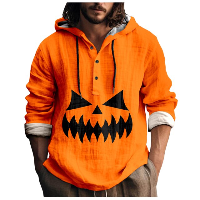 Chemise Décontractée Imprimée Halloween pour Hommes Col Rond Boutonnée Design Taches de Sang Manches Longues Grande Taille Haut Confortable Élégant