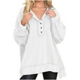 thumbnail image 2 of CLOISE Womens Sweatshirts Solid Color Pullover Sweatshirts Henley Button V Neck Long Sleeve Hoodies Shirts White High Low Hem Stitching Tees Fall Casual Preppy Clothes L, 2 of 7