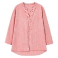thumbnail image 5 of cocolona Womens Linen Blouses for Women Long Sleeve V Neck Striped Shirts Loose Casual Button Down Fall Tops, 5 of 6