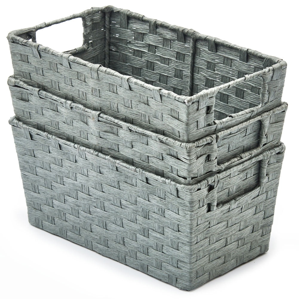 Arpan set of 3 grey nylon storage baskets boxes 