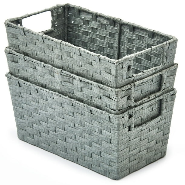 EZOWare Pack of 3 Paper Rope Woven Storage Baskets, Multipurpose Organizer Bins with Handles