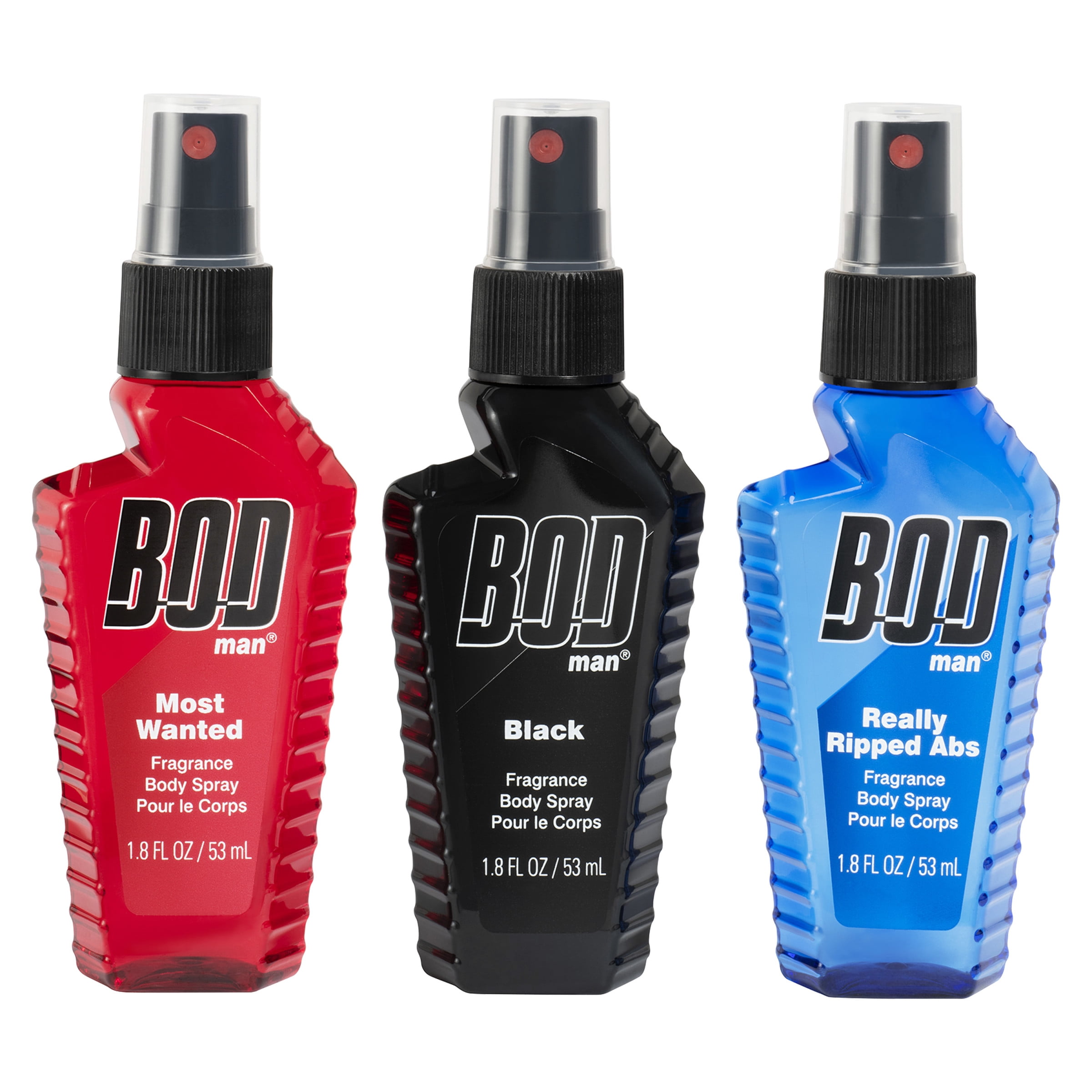 BOD Man Body Spray Gift Set for Men, Black, Really Ripped Abs, Most Wanted, 3 Pieces