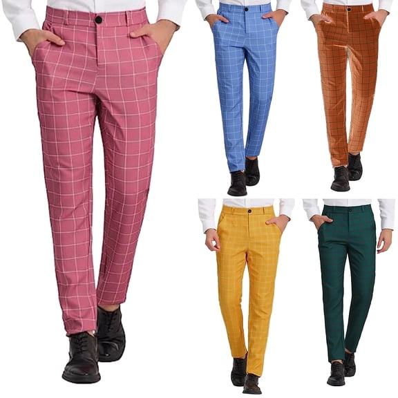 Blekii Men's Plaid Suit Pants, Business Casual Trousers with Classic Cut, Solid Color Versatile Dress Pants, Comfortable Fabric for Office Wear, Refreshment Style for Spring/Summer,