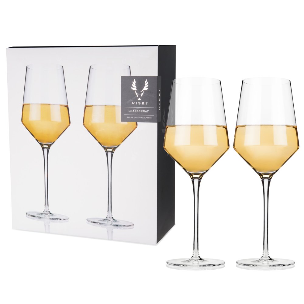 Viski Raye Angled Crystal Chardonnay Wine Glasses Set of 2, NoLead