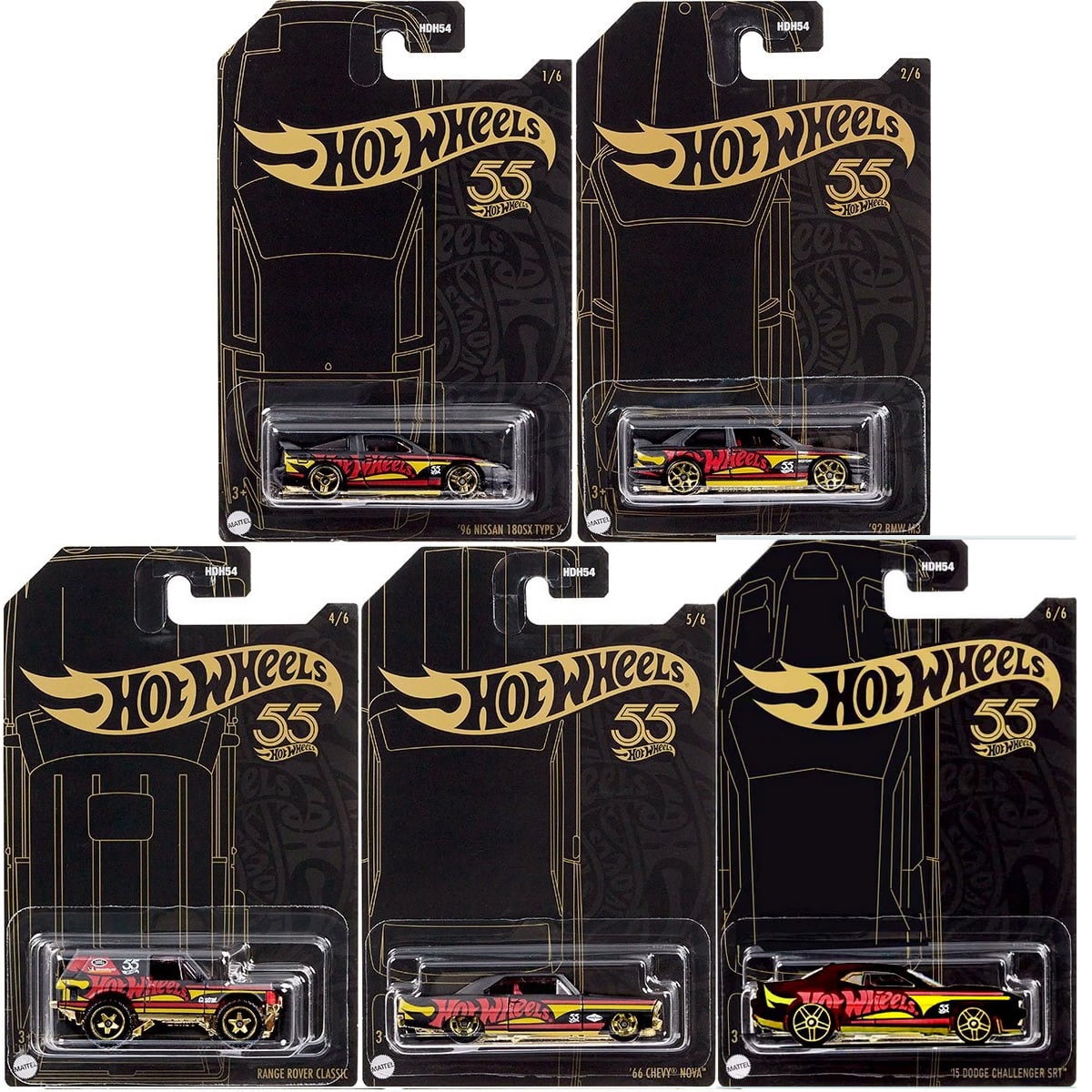 2023 Hot Wheels 55th Anniversary Pearl and Chrome Series Set of 5