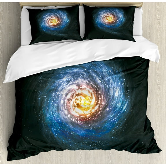 Ambesonne Galaxy Duvet Cover Set, Mysterious Space Road, Queen, Blue Yellow Black