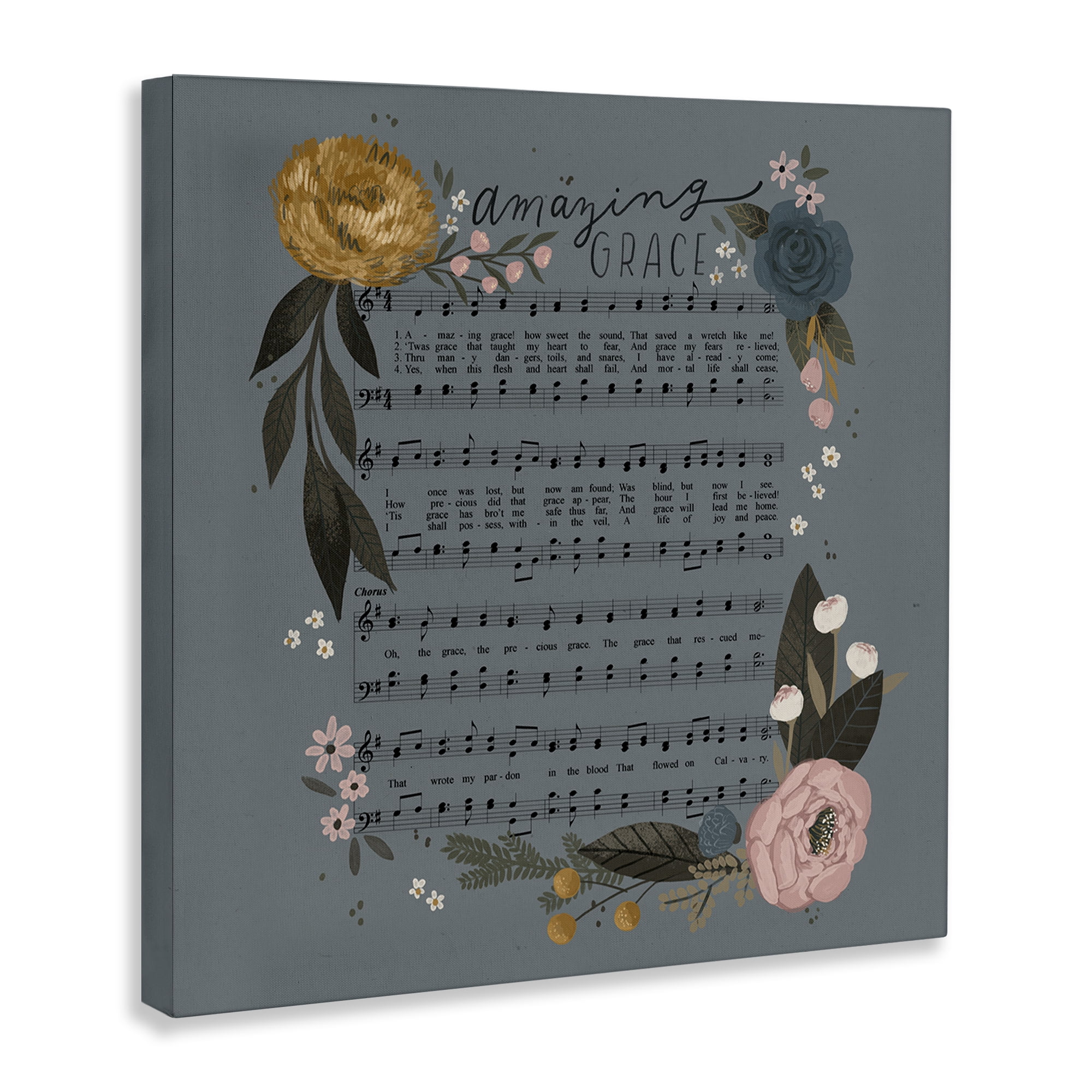 Stupell Industries Amazing Grace Floral Hymn Religious & Spiritual Painting Wrapped Canvas Art Print Wall Art, 30 x 30