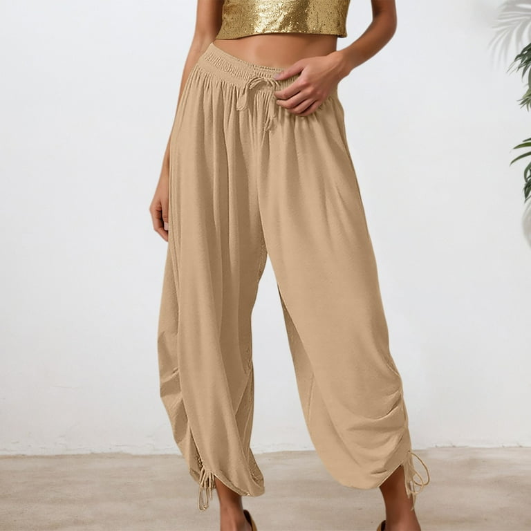 Hauaitttt Women's Casual Pants Comfortable Loose Fit Harem Style Bottoms  with Tie Waist and Leg Detail for Stylish Everyday Looks Women Casual Dress  Pants for Work Womens Pants Casual Small Womens -