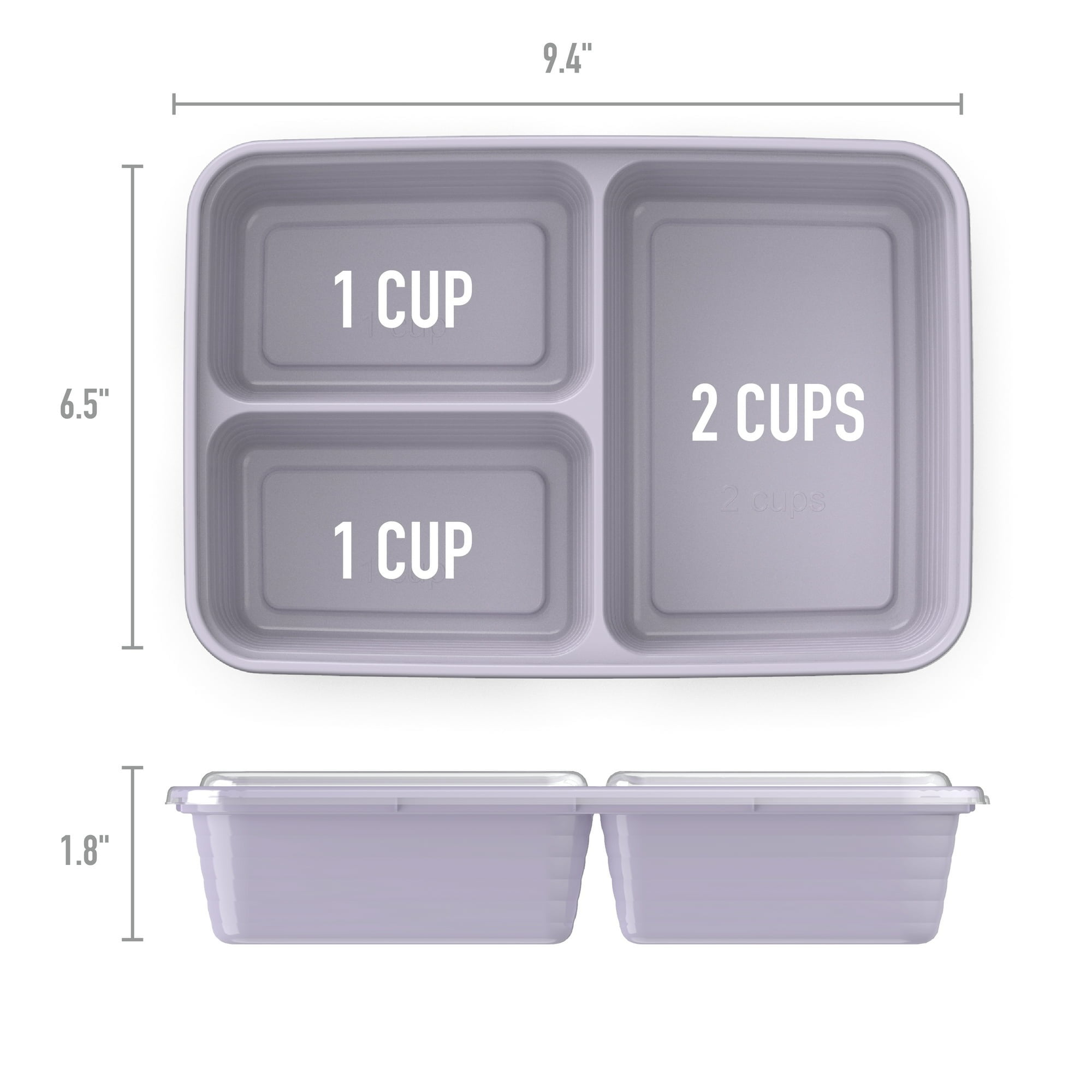 (2 pack) Bentgo Prep 3-Compartment Meal Prep Containers with Lids, PFAS & BPA Free Materials, Durable, Microwave, Freezer, & Dishwasher Safe To Go Food Storage (Lilac), (BGPRP3-LC)