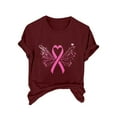 thumbnail image 2 of CLOISE Pink Breast Cancer Tops Women Short Sleeve Crewneck Tops Ribbon Pink Breast Cancer Survivor Gifts Tee Shirts Cute Comfy Shirts Cancer Support Clothes Wine L, 2 of 4