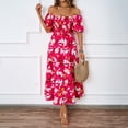 thumbnail image 2 of DGMIOCS Women's and Women's Plus Dress Summer Off Shoulder Printed Puff Sleeve A-Line Gown for Women with Elegant V-Neck and Flowy Pink L, 2 of 7