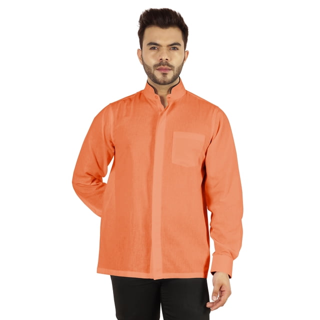 Bestman Chemise Unie à Manches Longues pour Hommes, Col Chinois, Patte de Boutonnage Double devant