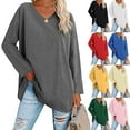 thumbnail image 4 of Women’s Oversized V-Neck Long Sleeve Tunic Top Loose Fit Solid Color Casual Blouse Comfy Pullover Fall Outfits Loose Fit T Shirt, 4 of 6