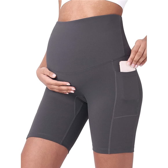 Deago Women's Maternity Yoga Shorts Over The Belly Bump Summer Workout Running Active Short Pants with Pockets (Black, S)