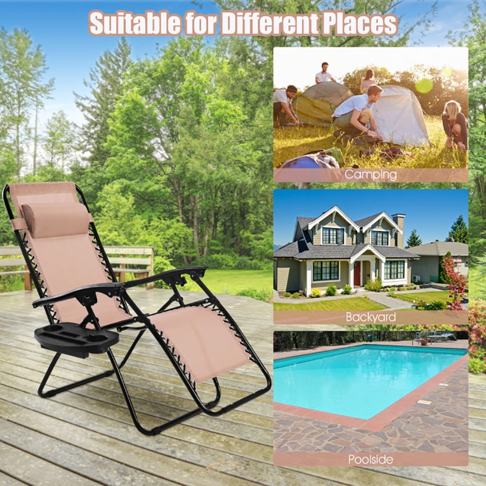 Aimee Lii 2 Pieces Folding Recliner Zero Gravity Lounge Chair, Outdoor Patio Furniture, Beige
