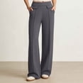 thumbnail image 3 of Bloomae Women's Yoga Dress Pants with Pockets Loose Wide Straight Leg Work Pants Elastic High Waist Dressy Casual Striped Pleated Comfy Flowy Trousers, 3 of 9