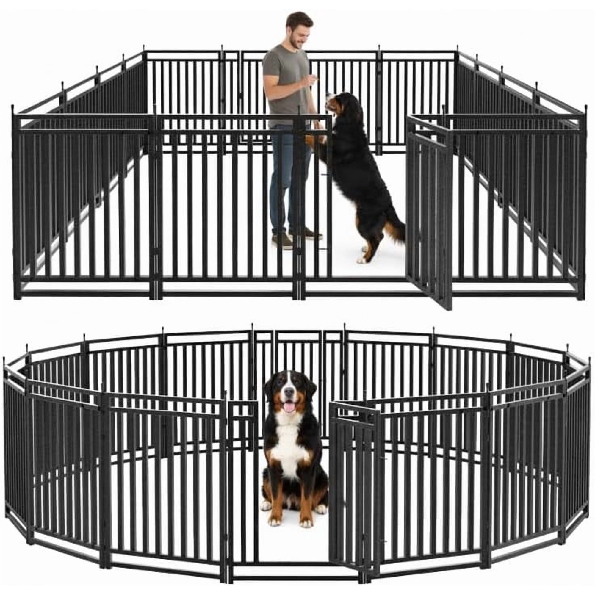 Petorldog dog playpen 40" Height, 16 Panels Metal dog fence outdoor for yard, outdoor use for RV Camping (Black-Silver)
