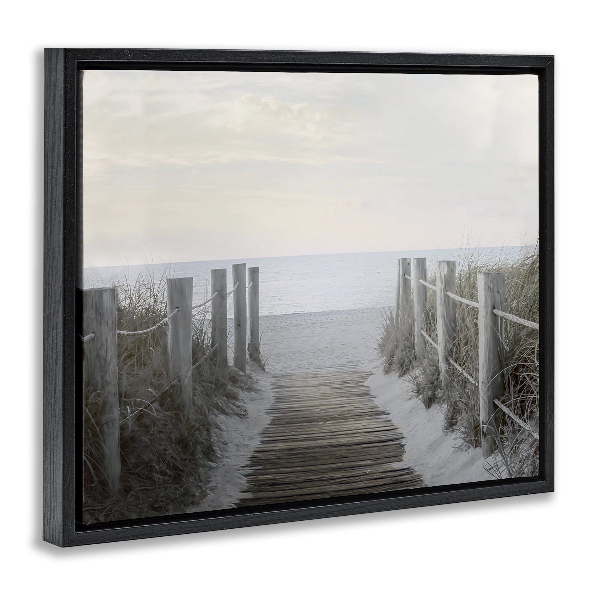 Stupell Industries Boardwalk Steps to Beach Landscape Photography Black Floater Framed Canvas Art Print Wall Art, 31 x 25