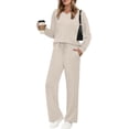 thumbnail image 6 of Lounge Sets for Women 2025 V Neck 2 Piece Outfits Airport Wide Leg Pants Matching Set Sweatsuits, 6 of 10