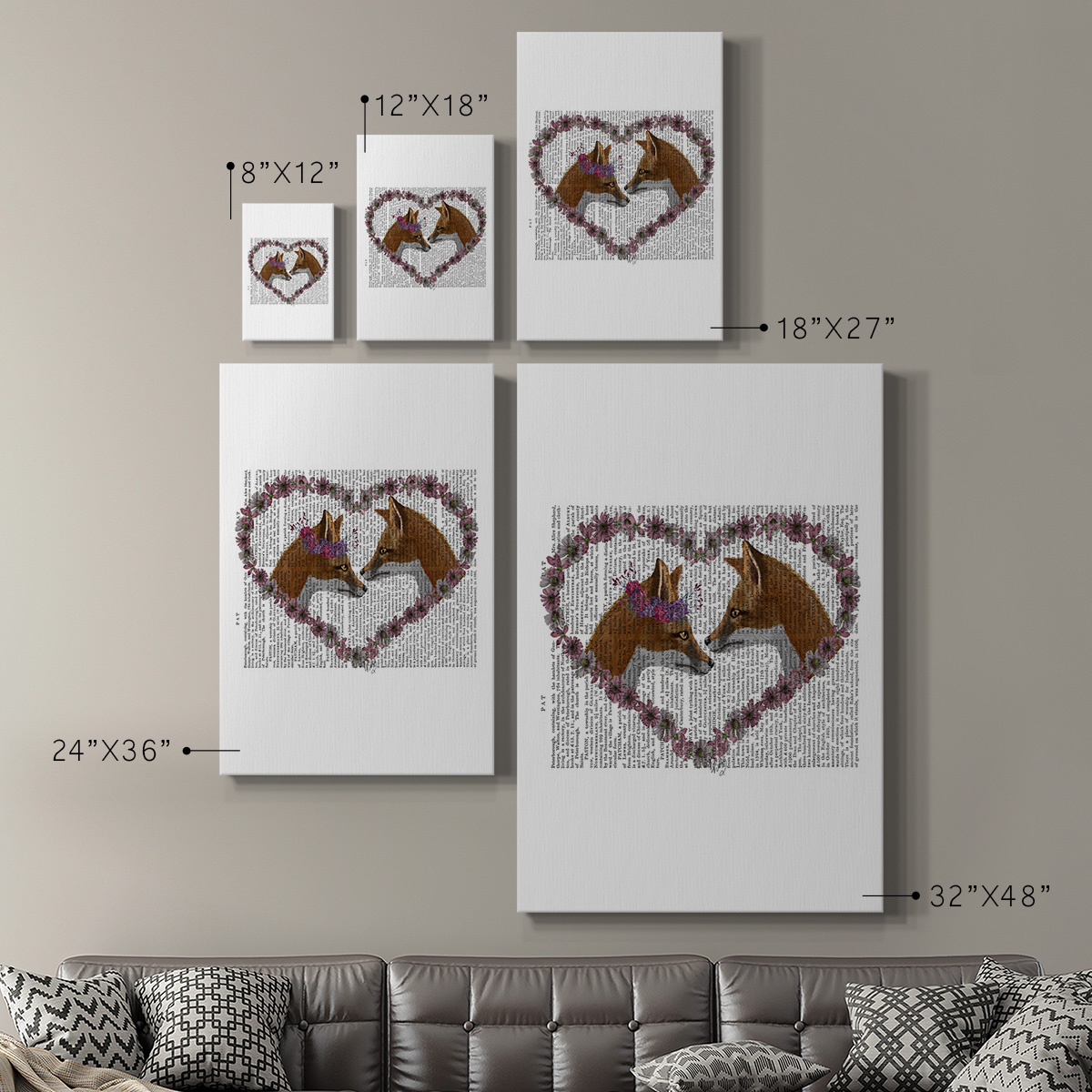 Foxes in Flowers Premium Gallery Wrapped Canvas - Ready to Hang