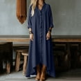 thumbnail image 6 of Women's Linen Boho Summer Maxi A-Line Dress V-Neck Long Sleeve Ruffle Trim Tiered Hem Flowy Beach Dress Elegant Loose Fit High-Low Caftan Dress Vacation Sun Dress, 6 of 8