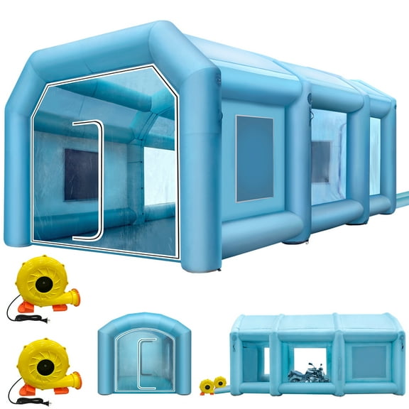 KFFKFF Inflatable Paint Booth, 29.5x19.7x13 ft Spray Paint Booth, with 2 Powerful Blowers Inflatable Spray Booth with Air Filter System, Car Paint Booth for Car Parking Tent Workstation