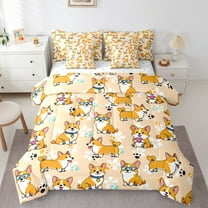 Homewish Kawaii Pug Dog Twin Bedding Sets 7-Piece for Teens, Blossoms Flower Floral Bedding Comforter Set, Cartoon Dalmatian Sheet Sets, Super Cozy Room Decor