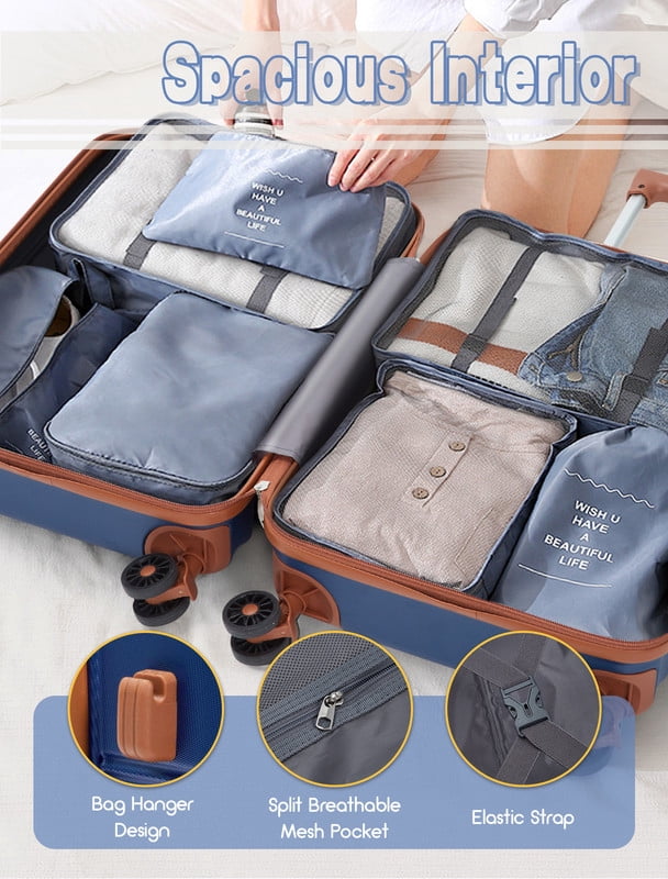 CONCEPTEN 3-Piece Carry On Luggage Set, 20 Inch Airline Approved Hardshell Suitcase with Spinner Wheels, Lightweight ABS Travel Luggage with TSA Lock, Backpack & Toiletry Bag,Deep Blue