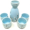 thumbnail image 2 of TJ Global 5-Piece Sake Set, Durable Ceramic Japanese Sake Set with 1 Carafe/Decanter/Tokkuri Bottle and 4 Ochoko cups for Hot or Cold Sake at Home or Restaurant - Blue with Cotton Design, 2 of 5