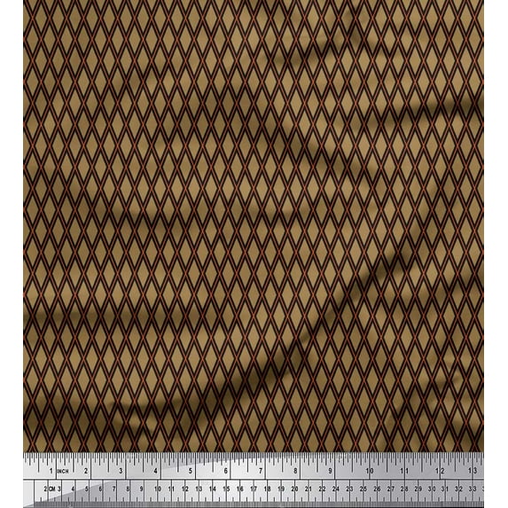 Soimoi Brown Georgette Viscose Fabric Diamond Geometric Printed Craft Fabric by the Yard 42 Inch Wide