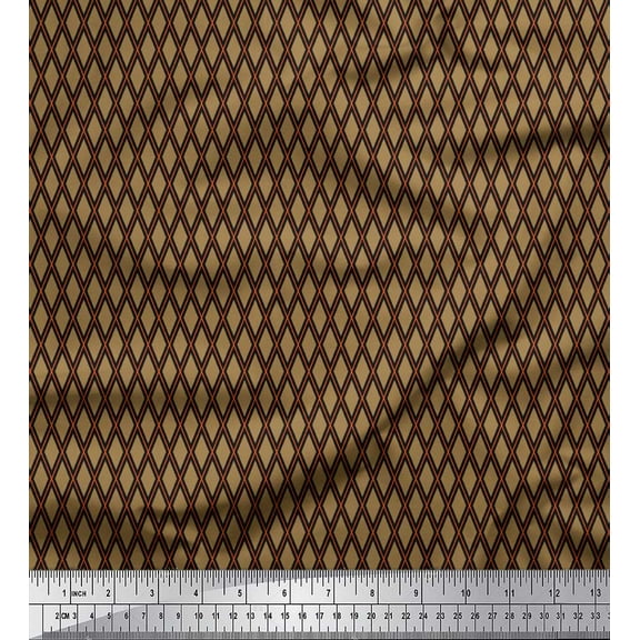 Soimoi Brown Poly Georgette Fabric Diamond Geometric Fabric Prints By Yard 42 Inch Wide