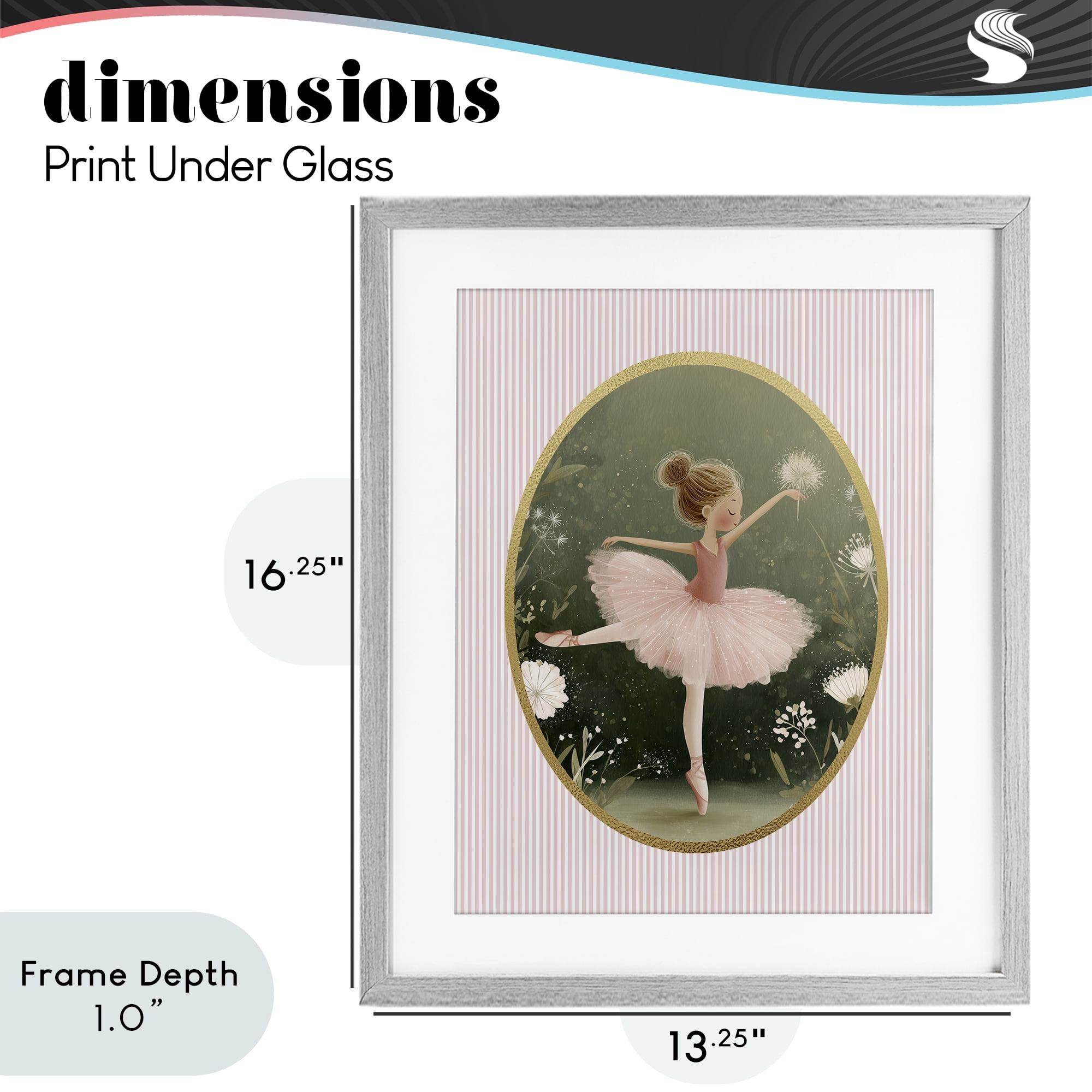 Stupell Industries Green & Pink Ballerina Gray Framed Print Under Glass, design by Christine Simpson Art