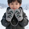 thumbnail image 2 of Kids Winter Thermal Gloves Double Layer Fleece Lined Acrylic Fiber Dinosaur Pattern Cold Weather Hand Warmers, 2 of 4