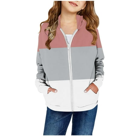 

DOSUKRAI Zip up Kids Hoodie Kids Color Block Hooded Sweatshirt Pocket Casual Pullover Long Sleeve Trendy Outwear Fashion Holiday Fall Winter Deals of the Day Clearance Gray 9 Years