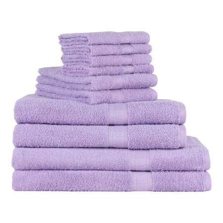 Mainstays Solid 10-Piece Bath Towel Set, Lavender Sky