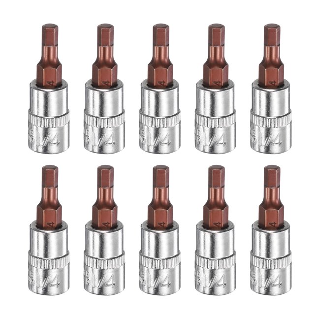 Uxcell 10 Pcs H4 Hex Bit Socket 1/4 Pouces Carré Extension Métrique Bit d'Impact Power Nut Driver Ensemble S2 & CR-V Socket en Acier Clé à Cliquet, Argent Rouge