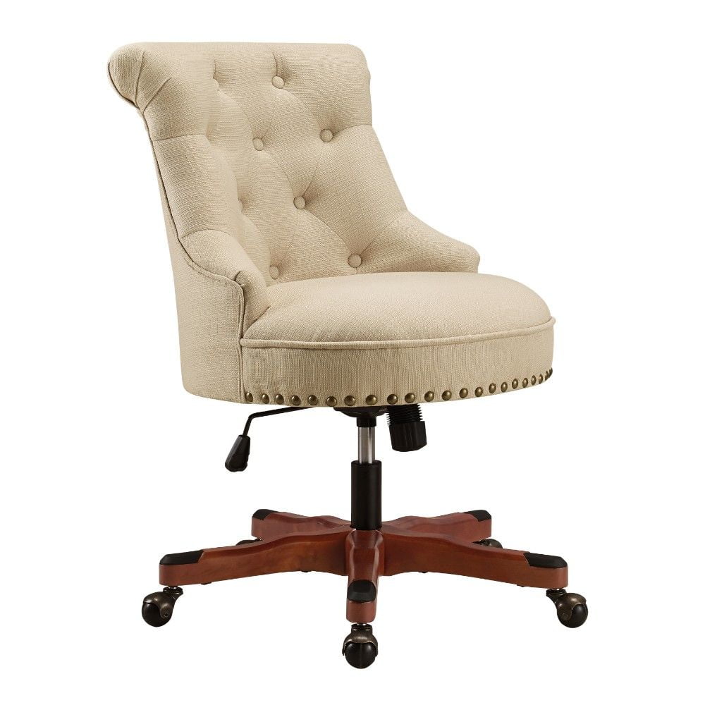 Benzara Button Tufted Fabric Upholstered Swivel Office Chair with