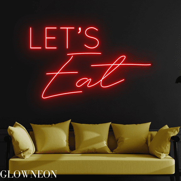 Glowneon Let's Eat Neon Sign, Restaurant Led Sign, Kitchen Wall Decor