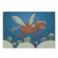 thumbnail image 1 of Horse Cutting Board, Vector Illustration of Horse with Wings and the Buildings in Snowy Winter, Decorative Tempered Glass Cutting and Serving Board, Small Size, Dark Orange and Blue, by Ambesonne, 1 of 1