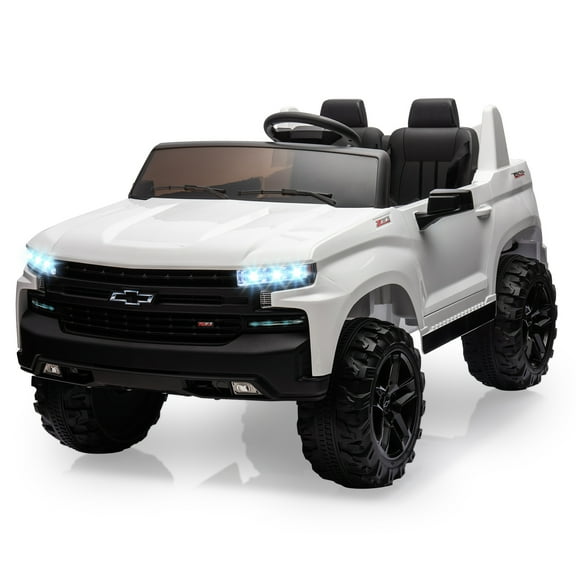 2-Seater Ride on Truck Car ChevroletSilver-adoKids Electric Vehicle 24v Battery Powered with Remote Control, LED Lights, MP3, Bluetooth, 2 Doors Open