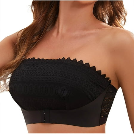 Women Comfy Bandeau Full Coverage Bralettes Supportive Brassiere Strapless Breathable Bra Front Closure Lingerie Minimizer Bra