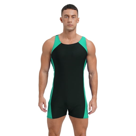 DPOIS Men's Sleeveless Swimsuit One Piece Rash Guard Unitard Jumpsuit Mint Green XXL
