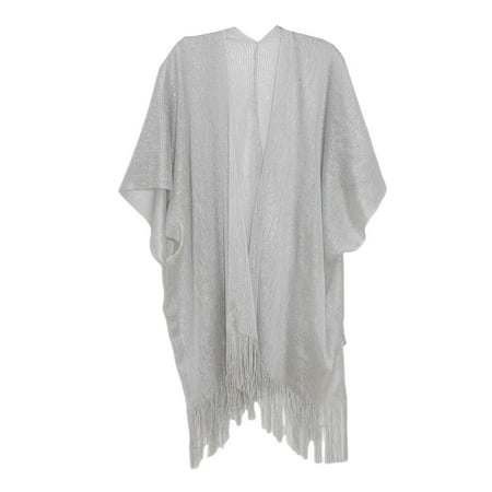 Half Sleeve Solid Color Women Shawl Open Front Tassel Sunscreen Summer Thin Bikini Cover Up Shawl Beachwear