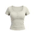 thumbnail image 6 of ClodeEU Women's Square Neck Henley Button Short Sleeve T-Shirt,Slim Fit Solid Color Casual Summer Top White,Women's Plus L, 6 of 6