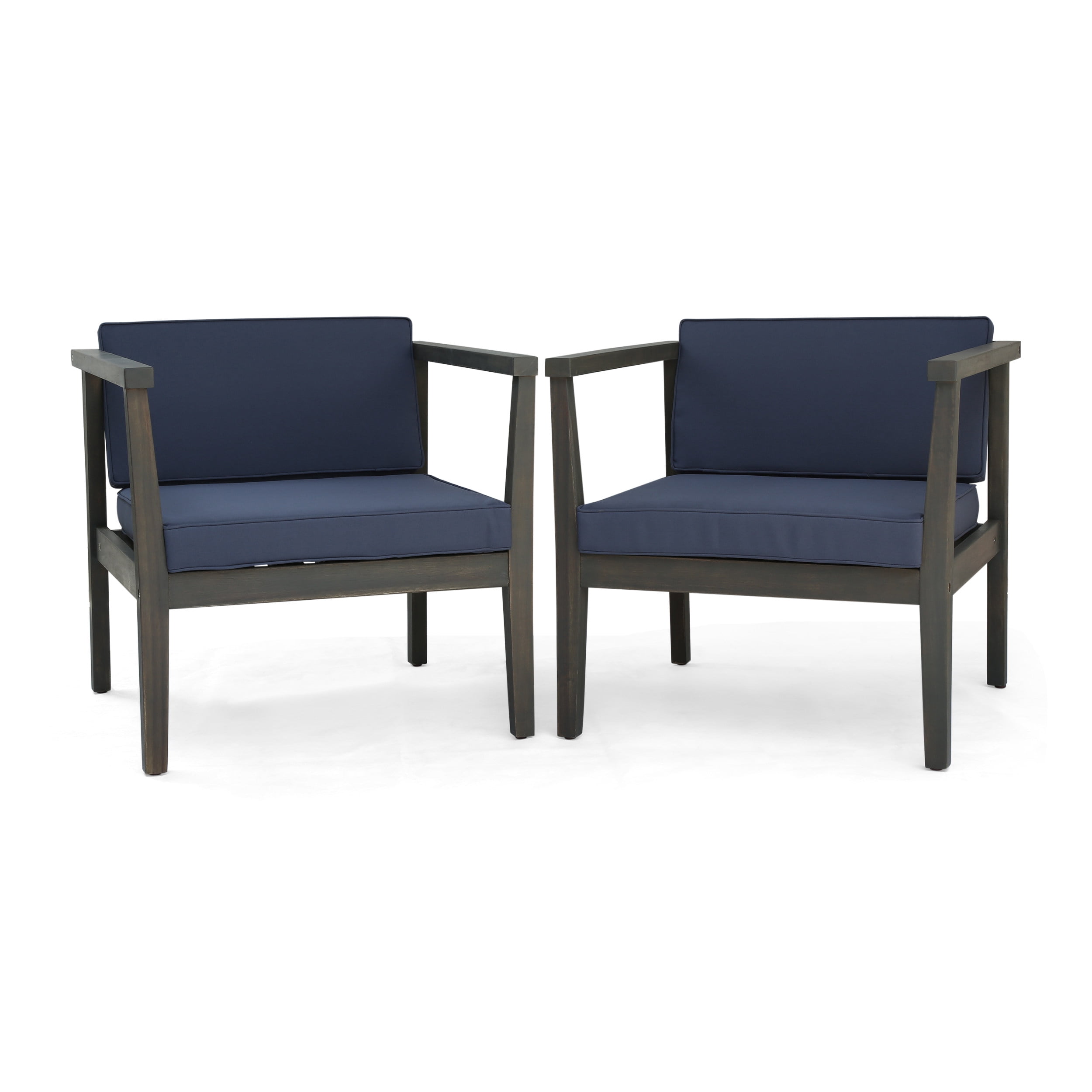 Outdoor Acacia Wood Club Chair Set of 2, Leisure Single Seats for Patio Garden, Gray and Dark Gray