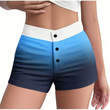 Hueook Womens Sleep Shorts Gradient Pj Shorts Women Summer Striped Elastic Waist Button High Waist Slim Pajamas Shorts Black XL