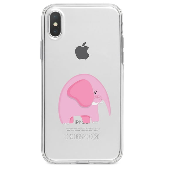 DistinctInk Clear Shockproof Hybrid Case for iPhone XS Max (6.5" Screen) - TPU Bumper Acrylic Back Tempered Glass Screen Protector - Cute Cartoon Elephant - Pink