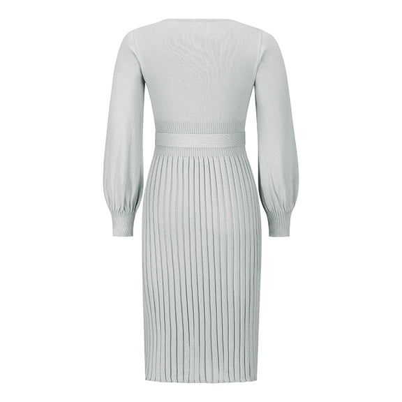 Vedolay Womens Dresses Fall 2023 Sweater Dress for Women Knit Ribbed A-Line Fitted Pullover Sweaters Dresses,Gray XXL