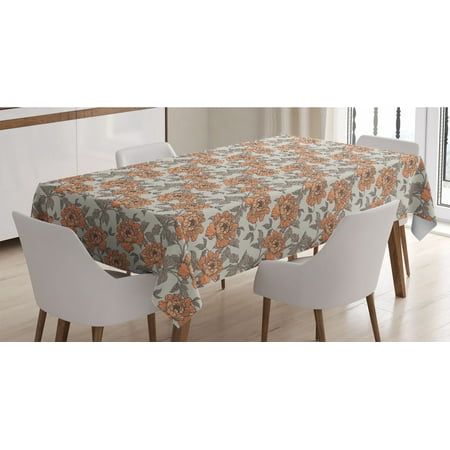 

Vintage Tablecloth Floral Nostalgia with Peony Flowers Rectangle Satin Table Cover Accent for Dining Room and Kitchen 60 X 84 Dark Peach Grey Yellow by Ambesonne