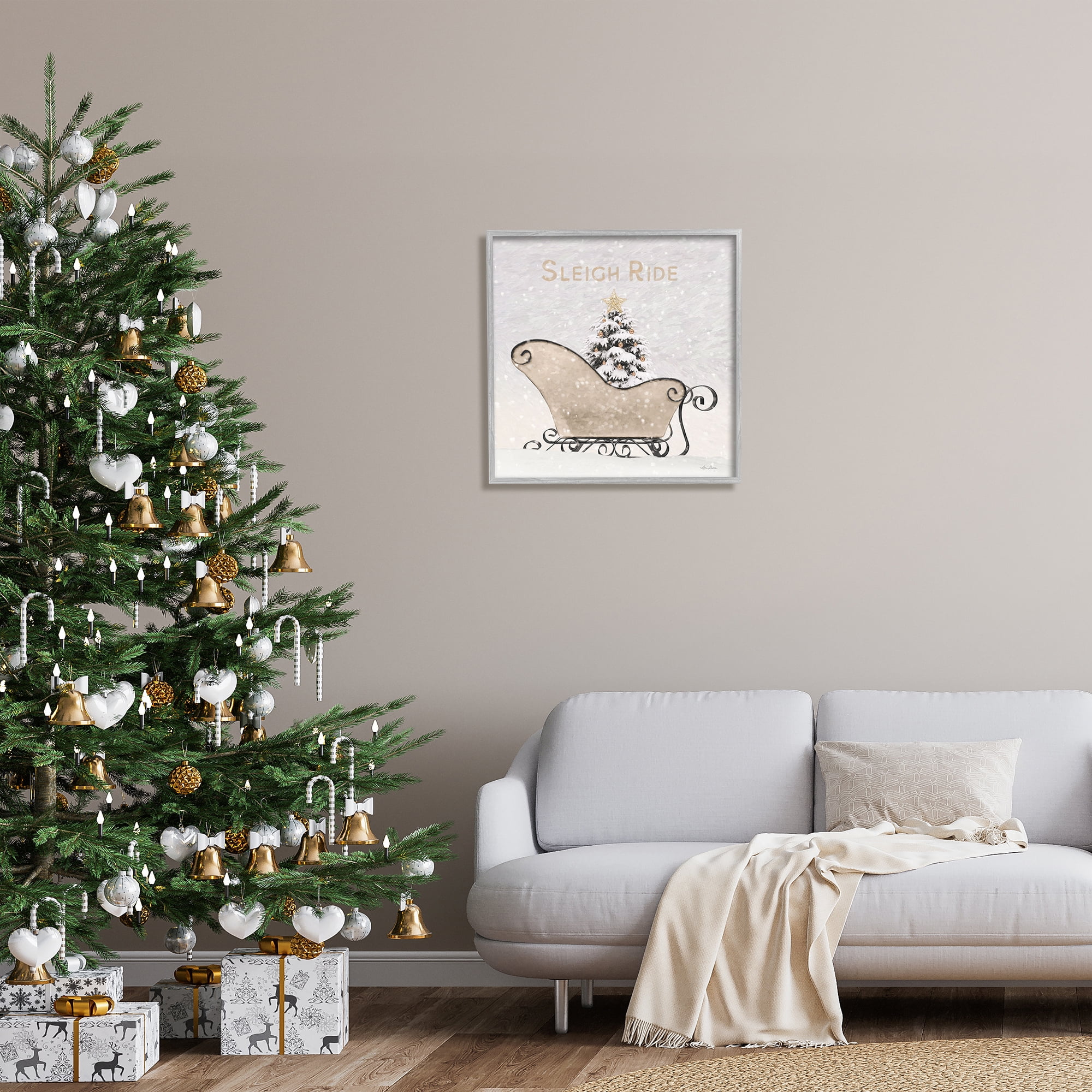 Stupell Industries Sleigh Ride Winter Scene Holiday Painting Gray Framed Art Print Wall Art, 24 x 24